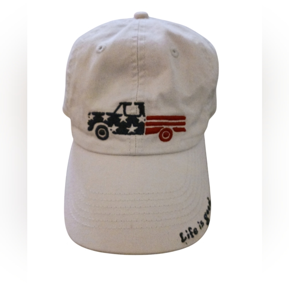 LIFE IS GOOD Truck Cap. Beige, Red & Blue. One size.